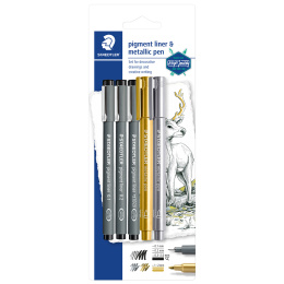 Pigment Liner + Metallic pen 5er-Pack in der Gruppe Basteln & Hobby / Kalligrafie / Lettering Set bei Pen Store (131923)