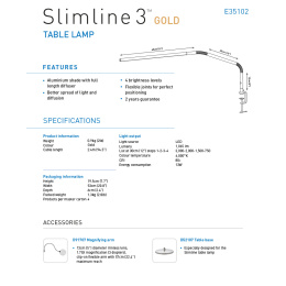 Slimline 3 LED Table Lamp Gold in der Gruppe Basteln & Hobby / Hobbyzubehör / Beleuchtung bei Pen Store (132489)