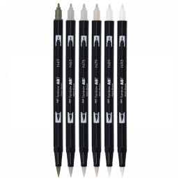 ABT Dual Brush Stift 6er-Set Gray in der Gruppe Stifte / Künstlerstifte / Pinselstifte bei Pen Store (134116)