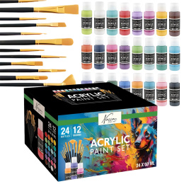Acrylset 24 Farben (59 ml) + 12 Pinsel in der Gruppe Künstlerbedarf / Künstlerfarben / Acrylfarbe bei Pen Store (134423)