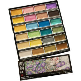 Gansai Tambi Akvarell 24er-Set Metallic 2 in der Gruppe Künstlerbedarf / Künstlerfarben / Aquarell / Aquarellfarbe im Napf bei Pen Store (135538)