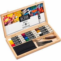 Oil Stick Holzschachtel 12er-Set + Zubehör in der Gruppe Künstlerbedarf / Buntstifte und Bleistifte / Ölkreiden bei Pen Store (138092)